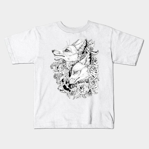 Fox Bloom - Black and White Sticker Kids T-Shirt by Plaguedog